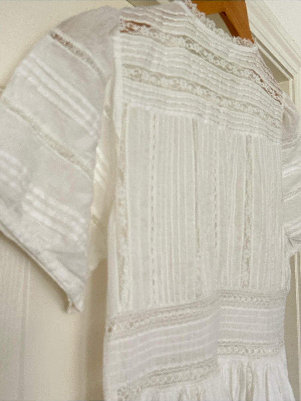 DOÈN White Poplin & Lace Tiered Midi Dress - Small - Picture 6 of 8